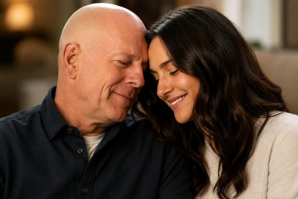 Bruce Willis in 2026: Health Status, Family Advocacy, and Career Legacy Bruce Willis and Emma Heming Willis sharing a warm, intimate moment together