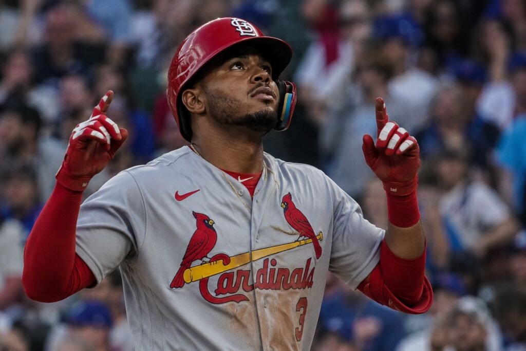 Joshua Báez Sets MLB Record with 3 Home Runs in Historic Debut Joshua Baez in a St. Louis Cardinals uniform celebrating during his MLB debut at Wrigley Field